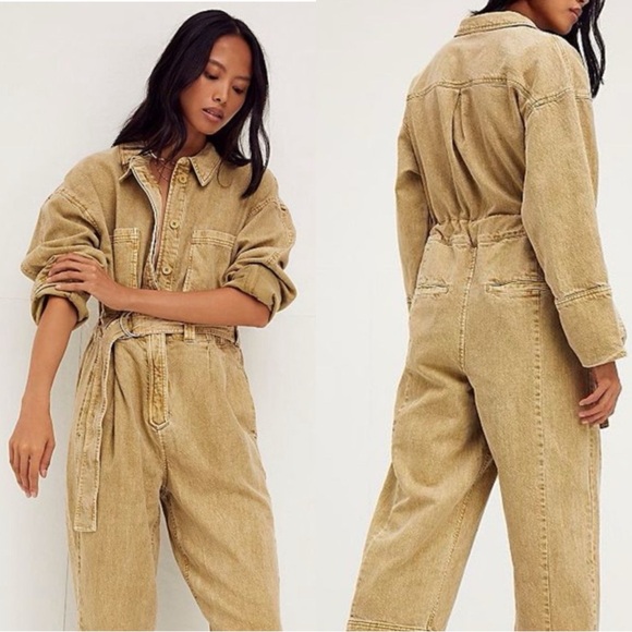 FREE PEOPLE Wayward Denim Tan Jumpsuit